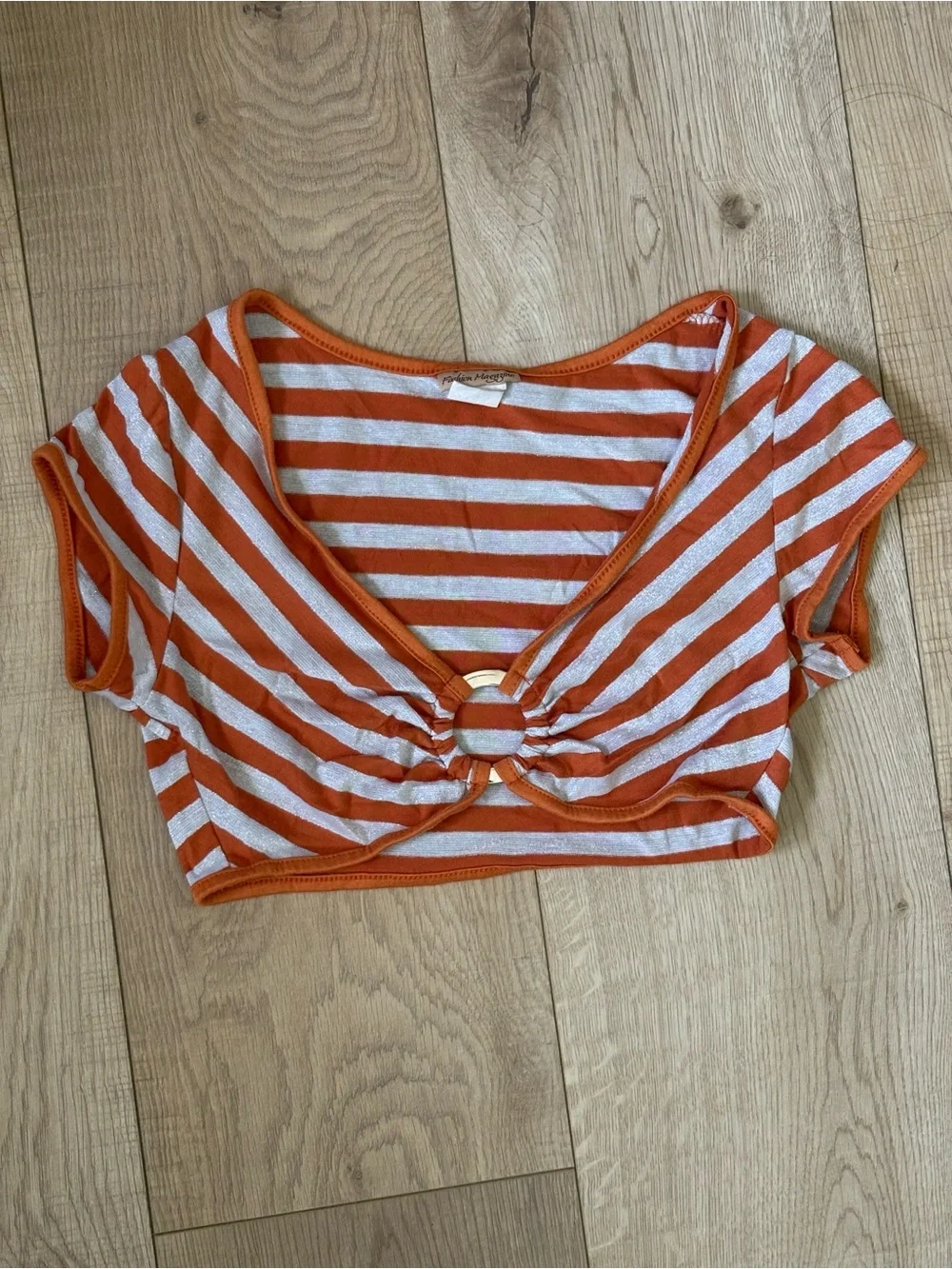 Striped Orange & White Twist-Front Crop Top - Picture 1 of 1